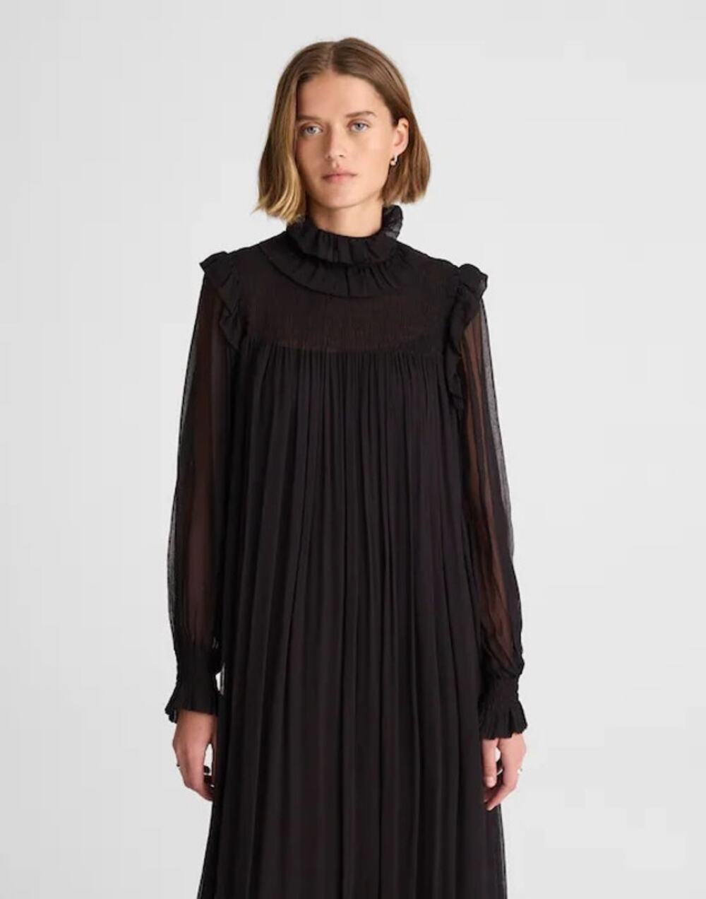 Madewell Alexa Chung Joan Overlay Dress Maxi Long Jet black Chiffon US 10 NWT